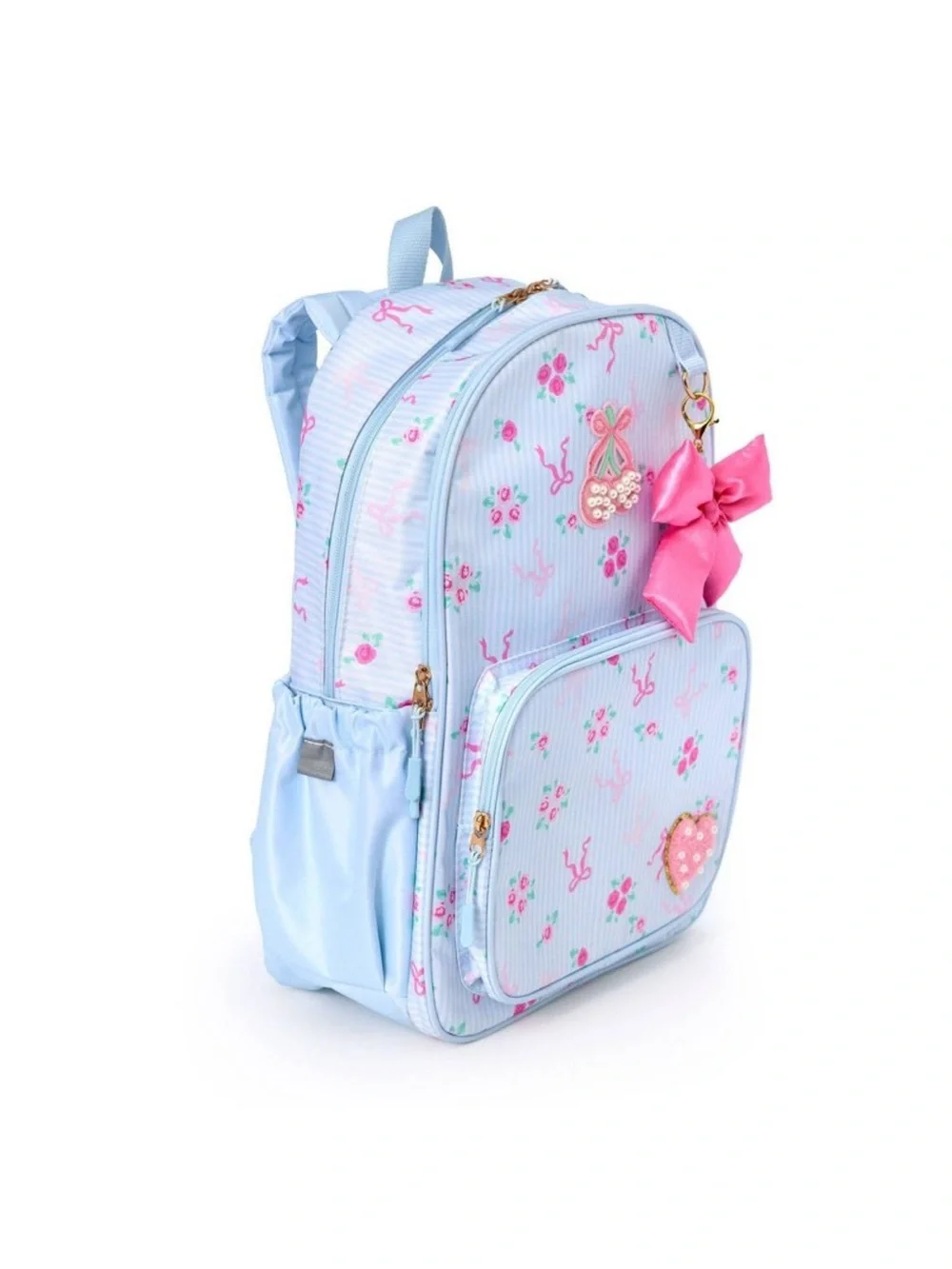Kids Light Blue Floral Backpack Set with Headphones and Pencil Case